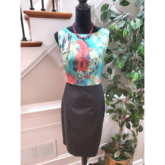 A.B.S Women's Multicolor Silk Round Neck Sleeveless Knee Length Dress Size 12 - Picture 10 of 11